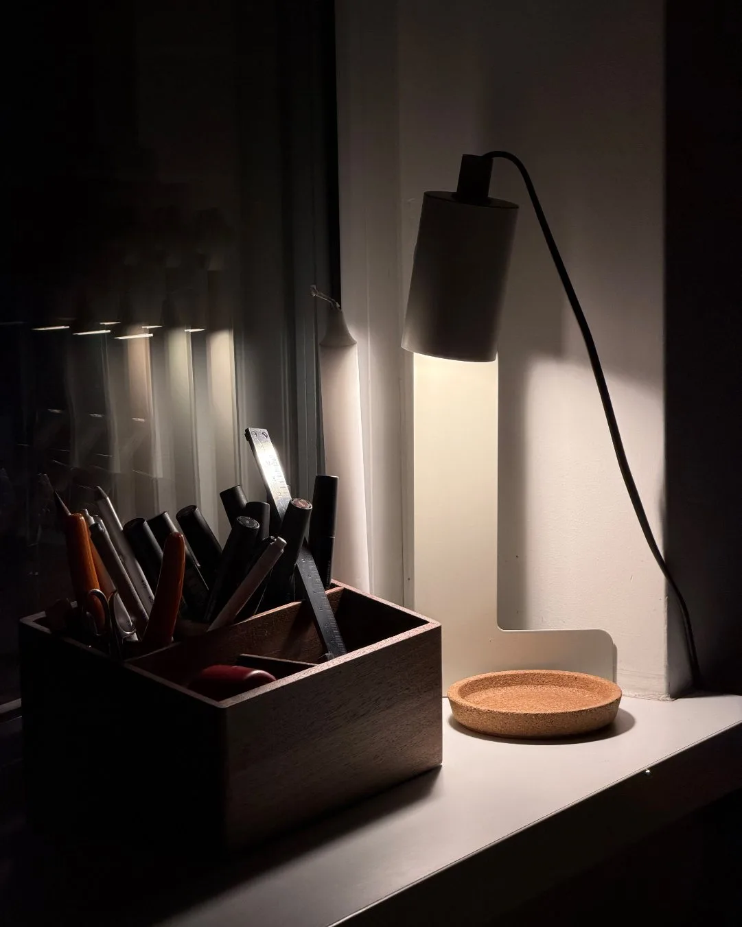 Light test, evening desk scene