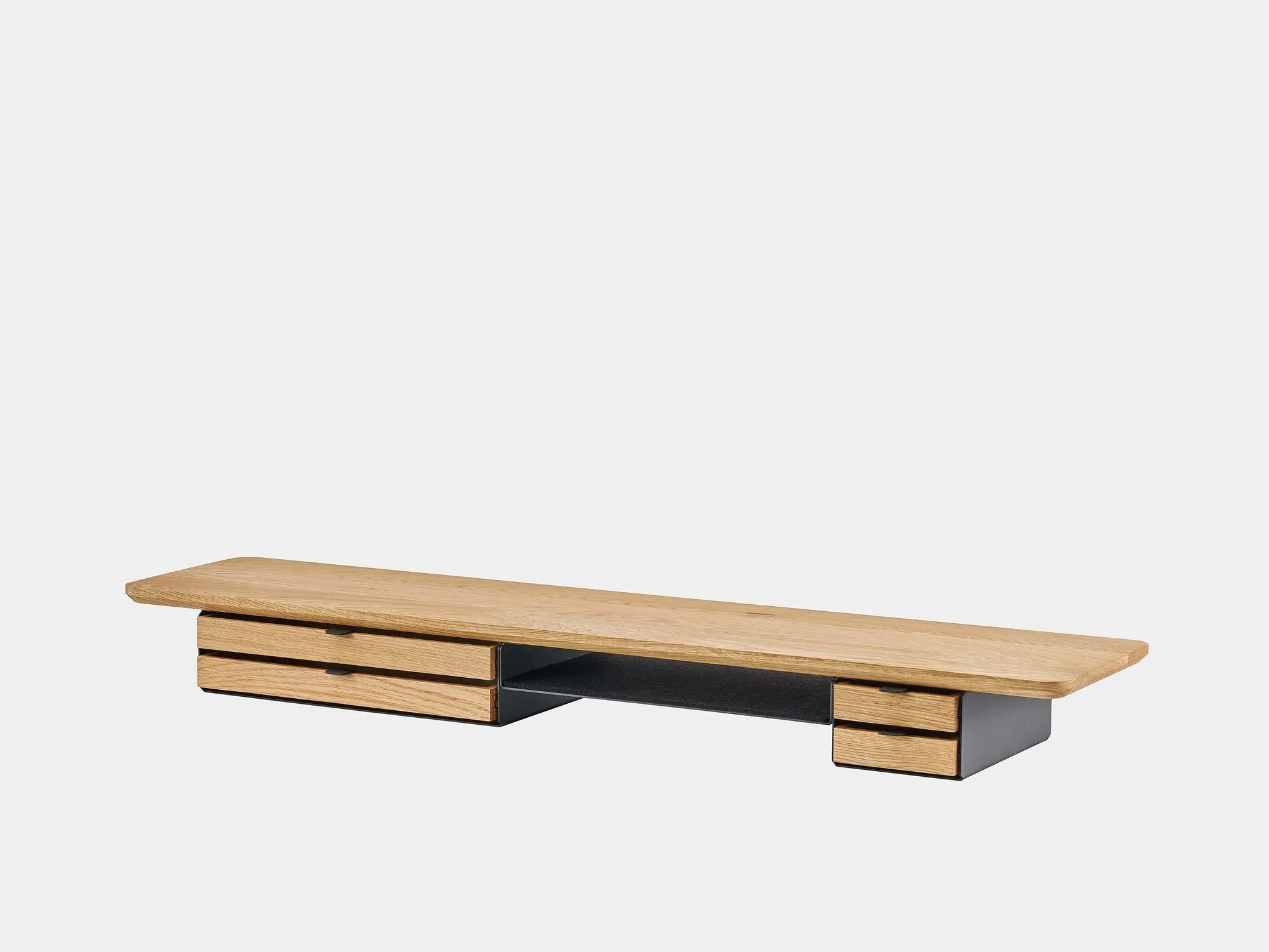Oak Deskshelf Pro on a grey background